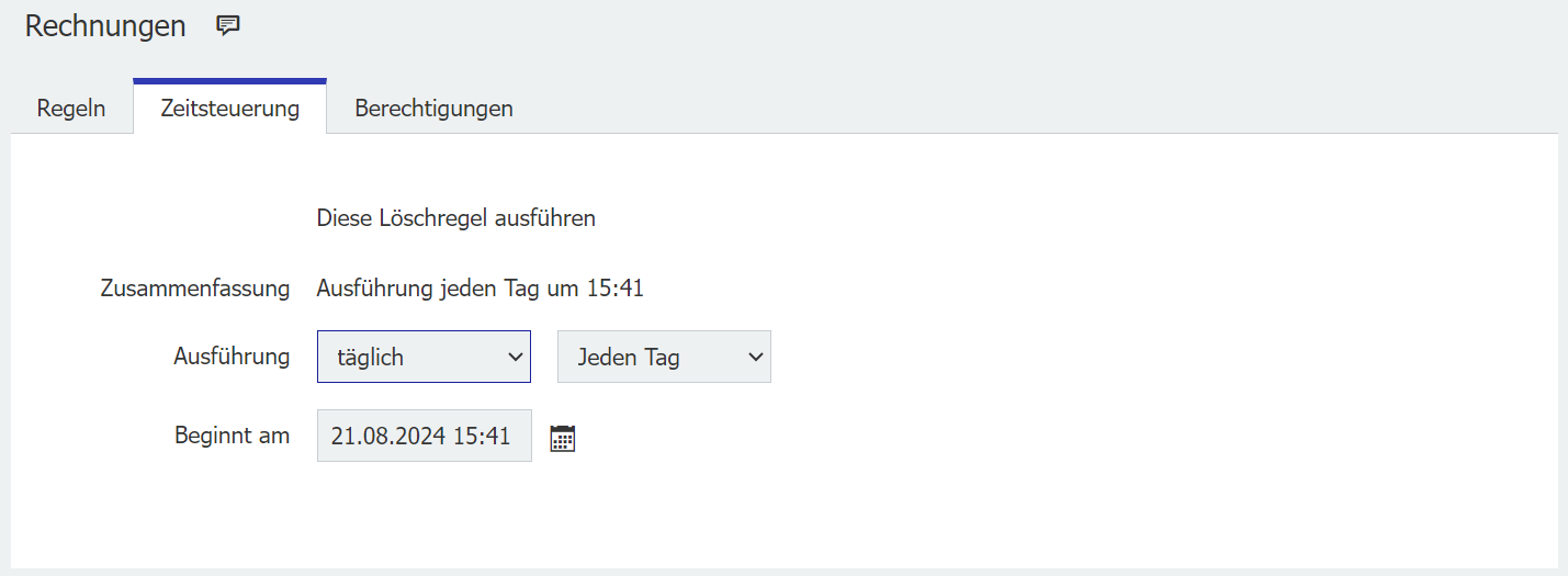 Loeschregeln zeitlich steuern